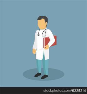 Profession icon doctor design flat style. Medical hospital, stethoscope and health, dentist and medicine profession, doctor healthcare, human care, occupation doctor, job doctor uniform illustration