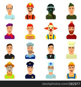 Profession icons set. Flat illustration of 16 profession vector icons for web. Profession icons set, flat style