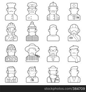 Profession icons set. Outline illustration of 16 profession vector icons for web. Profession icons set, outline style