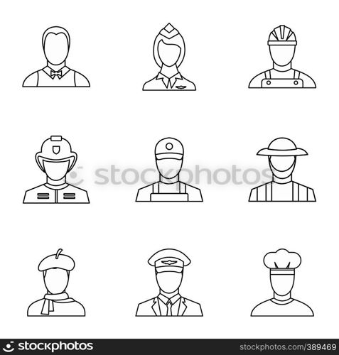 Profession icons set. Outline illustration of 9 profession vector icons for web. Profession icons set, outline style