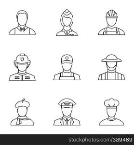 Profession icons set. Outline illustration of 9 profession vector icons for web. Profession icons set, outline style