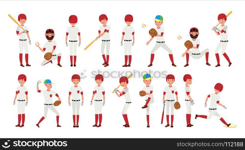 Professional Baseball Player Vector. Powerful Hitter. Dynamic Action On The Stadium. Isolated On White Cartoon Character Illustration. Sport Baseball Player Vector. Classic Uniform. Player Pitching On Field. Dynamic Action On The Stadium. Cartoon Character Illustration