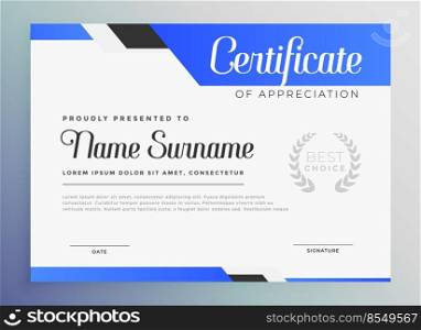 professional blue certificate of appreciation template