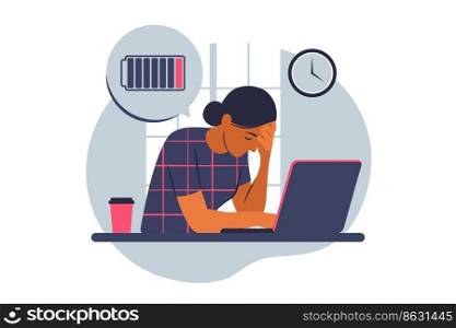 Professional burnout syndrome. Frustrated worker, mental health problems. Vector illustration. Flat