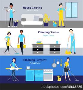 Professional Cleaning Horizontal Banners. Professional cleaning horizontal banners with services of companies and people in flat style vector illustration