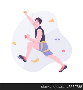Professional climber isolated cartoon vector illustrations. Young man climbing up to the top, bouldering hobby, extreme sport achievement, healthy lifestyle, physical activity vector cartoon.. Professional climber isolated cartoon vector illustrations.
