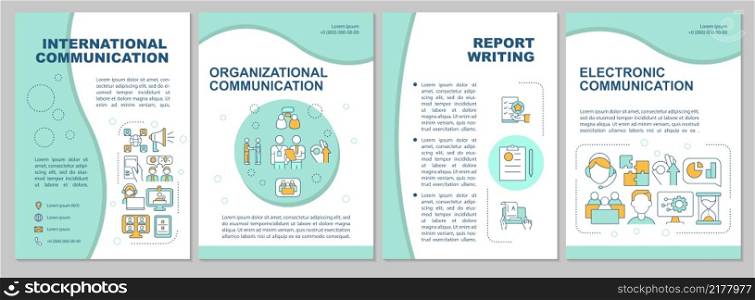 Professional communication skills mint brochure template. Booklet print design with linear icons. Vector layouts for presentation, annual reports, ads. Arial, Myriad Pro-Regular fonts used. Professional communication skills mint brochure template