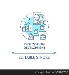 Professional development blue concept icon. Employees perks abstract idea thin line illustration. Meaningful expertise and experience. Vector isolated outline color drawing. Editable stroke. Professional development blue concept icon