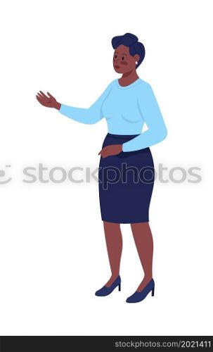 Professional executive talking semi flat color vector character. Posing figure. Full body person on white. Corporate work isolated modern cartoon style illustration for graphic design and animation. Professional executive talking semi flat color vector character