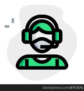 Professional gamer wearing headset and mask.