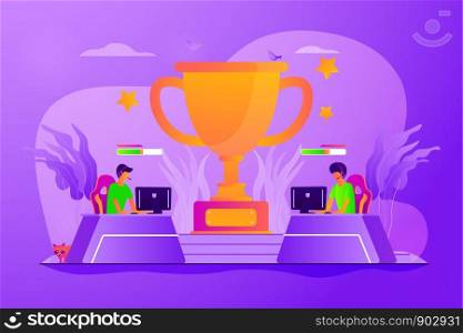 Professional gamers competition. Video game online tournament, electronic entertainment. E-sport, cybersport market, competitive computer gaming concept. Vector isolated concept creative illustration. E-sport concept vector illustration