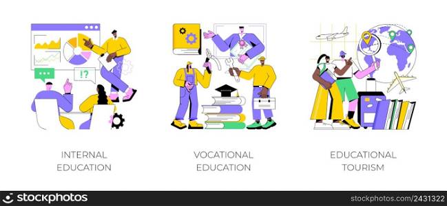 Professional learning abstract concept vector illustration set. Internal and vocational education, educational tourism, business coach, student group, education abroad, vacation abstract metaphor.. Professional learning abstract concept vector illustrations.