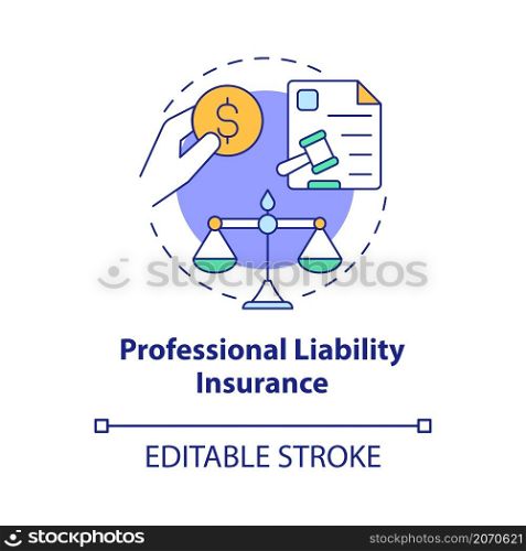 Professional liability insurance concept icon. Corporate insurance abstract idea thin line illustration. Isolated outline drawing. Editable stroke. Roboto-Medium, Myriad Pro-Bold fonts used. Professional liability insurance concept icon