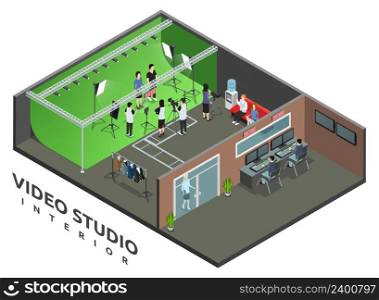 Professional live video recording studio interior with on air sign and camera operator isometric view vector illustration . Video Studio Interior Isometric View