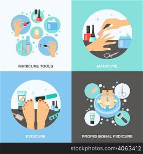 Professional manicure and pedicure procedure tools and accessories 4 flat icons square banner abstract isolated vector illustration. Manicure Pedicure 4 Flat Icons Square