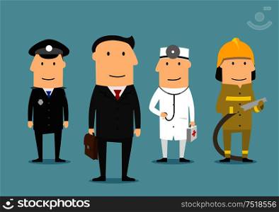 Professional occupation human characters. Policeman, doctor, fireman, lawyer in uniform. People professions vector icons. Professional occupation characters. People profession.