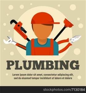Professional plumbing concept banner. Flat illustration of professional plumbing vector concept banner for web design. Professional plumbing concept banner, flat style