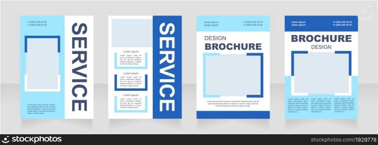 Professional service blue blank brochure layout design. Advisory info. Vertical poster template set with empty copy space for text. Premade corporate reports collection. Editable flyer paper pages. Professional service blue blank brochure layout design