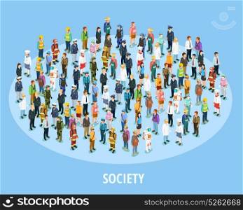 Professional Society Isometric Background . Professional society isometric background with people of different occupations and jobs isolated vector illustration