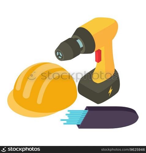 Professional tool icon isometric vector. Welding rods and electric screwdriver. Industrial equipment, construction work. Professional tool icon isometric vector. Welding rods and electric screwdriver