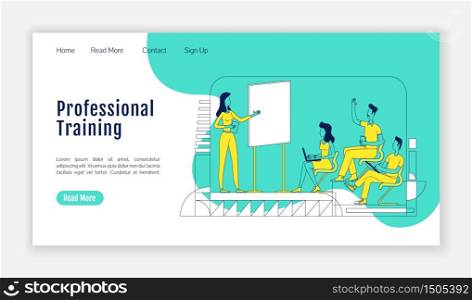 Professional training landing page flat silhouette vector template. Business school homepage layout. Corporate seminar one page website interface with cartoon outline character. Web banner, webpage