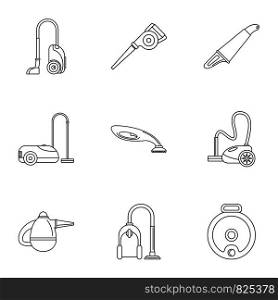 Professional vacuum cleaner icon set. Outline set of 9 professional vacuum cleaner vector icons for web design isolated on white background. Professional vacuum cleaner icon set, outline style