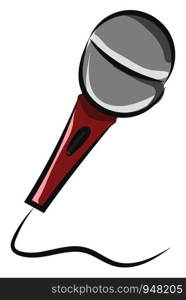 Professional wired microphone featured with on/off switch for onstage control, maroon handle, and, an effective built-in spherical wind and pop filter, vector, color drawing or illustration.