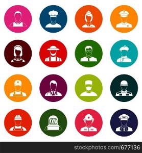 Professions icons many colors set isolated on white for digital marketing. Professions icons many colors set