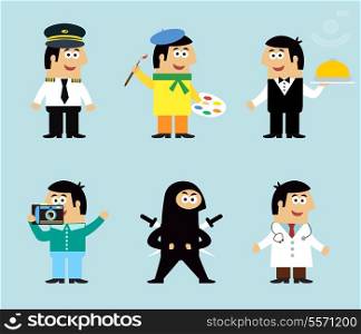 Professions icons set of pilot artist waiter photographer ninja doctor vector illustration