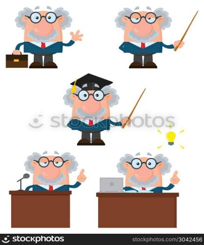 Professor Or Scientist Cartoon Character Set 1. Vector Illustration Flat Design Isolated On White Background