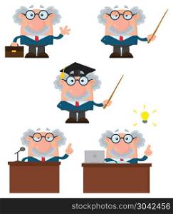 Professor Or Scientist Cartoon Character Set 1. Vector Illustration Flat Design Isolated On White Background
