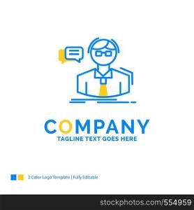 professor, student, scientist, teacher, school Blue Yellow Business Logo template. Creative Design Template Place for Tagline.