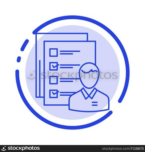 Profile, Abilities, Business, Employee, Job, Man, Resume, Skills Blue Dotted Line Line Icon