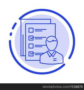 Profile, Abilities, Business, Employee, Job, Man, Resume, Skills Blue Dotted Line Line Icon