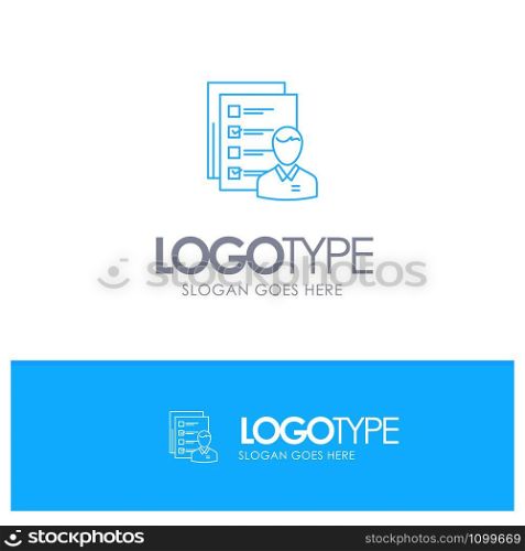 Profile, Abilities, Business, Employee, Job, Man, Resume, Skills Blue outLine Logo with place for tagline