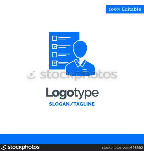 Profile, Abilities, Business, Employee, Job, Man, Resume, Skills Blue Solid Logo Template. Place for Tagline