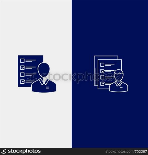 Profile, Abilities, Business, Employee, Job, Man, Resume, Skills Line and Glyph Solid icon Blue banner Line and Glyph Solid icon Blue banner