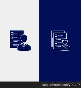 Profile, Abilities, Business, Employee, Job, Man, Resume, Skills Line and Glyph Solid icon Blue banner Line and Glyph Solid icon Blue banner