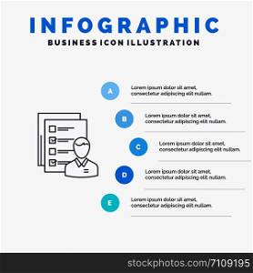 Profile, Abilities, Business, Employee, Job, Man, Resume, Skills Line icon with 5 steps presentation infographics Background