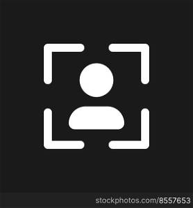 Profile image dark mode glyph ui icon. Simple filled line element. User interface design. White silhouette symbol on black space. Solid pictogram for web, mobile. Vector isolated illustration. Profile image dark mode glyph ui icon