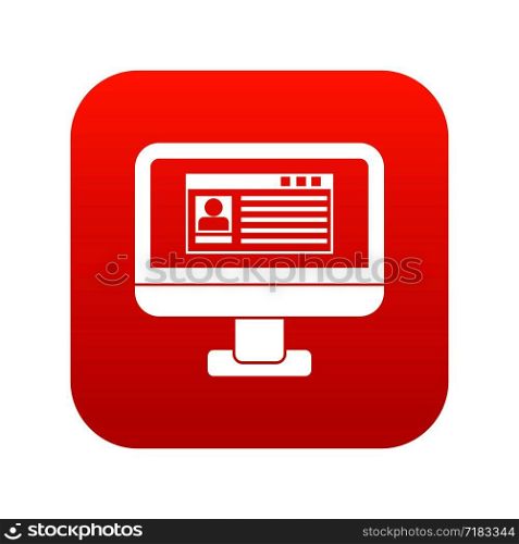 Profile information on monitor in simple style isolated on white background vector illustration. Profile information on monitor icon digital red
