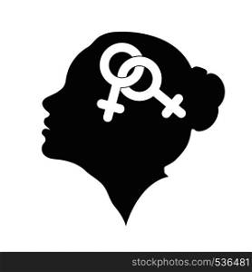 Profile of a female head with the symbol of lesbians, flat design