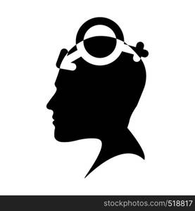 Profile of a male head with a symbol bigender, flat design