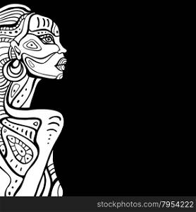 Profile of beautiful African woman.. Profile of beautiful African woman. Hand drawn ethnic illustration.