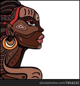 Profile of beautiful African woman.. Profile of beautiful African woman. Hand drawn ethnic illustration.