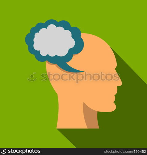 Profile of the head with cloud inside icon. Flat illustration of profile of the head with cloud inside vector icon for web isolated on lime background. Profile of the head with cloud inside icon