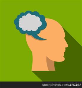 Profile of the head with cloud inside icon. Flat illustration of profile of the head with cloud inside vector icon for web isolated on lime background. Profile of the head with cloud inside icon