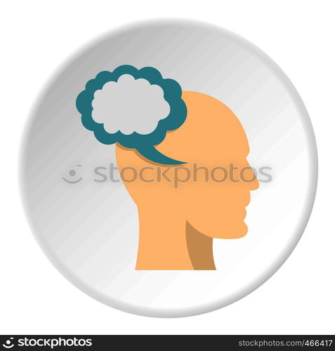 Profile of the head with cloud inside icon in flat circle isolated on white background vector illustration for web. Profile of the head with cloud inside icon circle