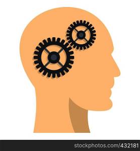 Profile of the head with gears inside icon flat isolated on white background vector illustration. Profile of the head with gears inside icon
