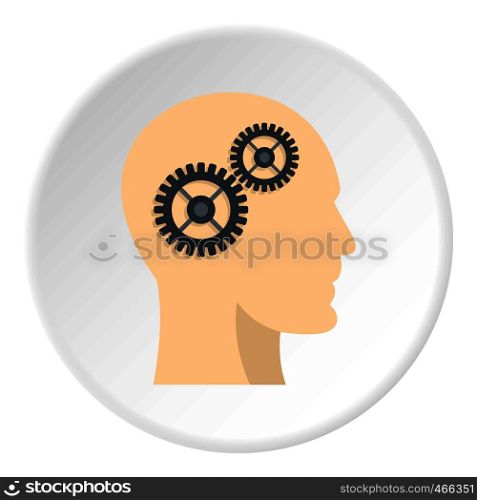 Profile of the head with gears inside icon in flat circle isolated on white background vector illustration for web. Profile of the head with gears inside icon circle